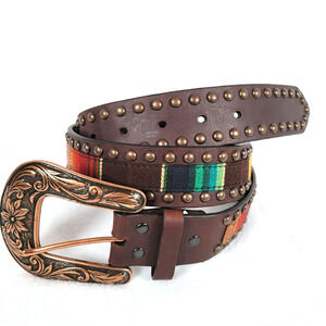 Ariat Womens Serape Studded Buckle Leather Belt Size Large Brown Western Country